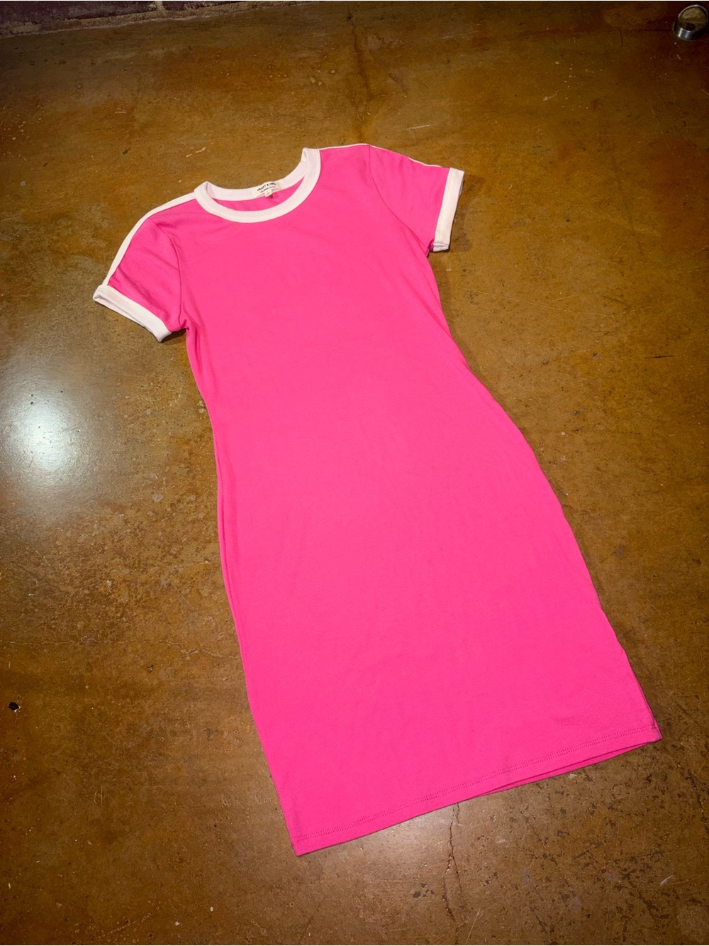 Heart & Hips Hot Pink Tee Dress with Cream Trim